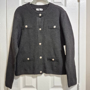 Women's‎ 89th + Madison Black Cardigan with Silver Buttons, Size L